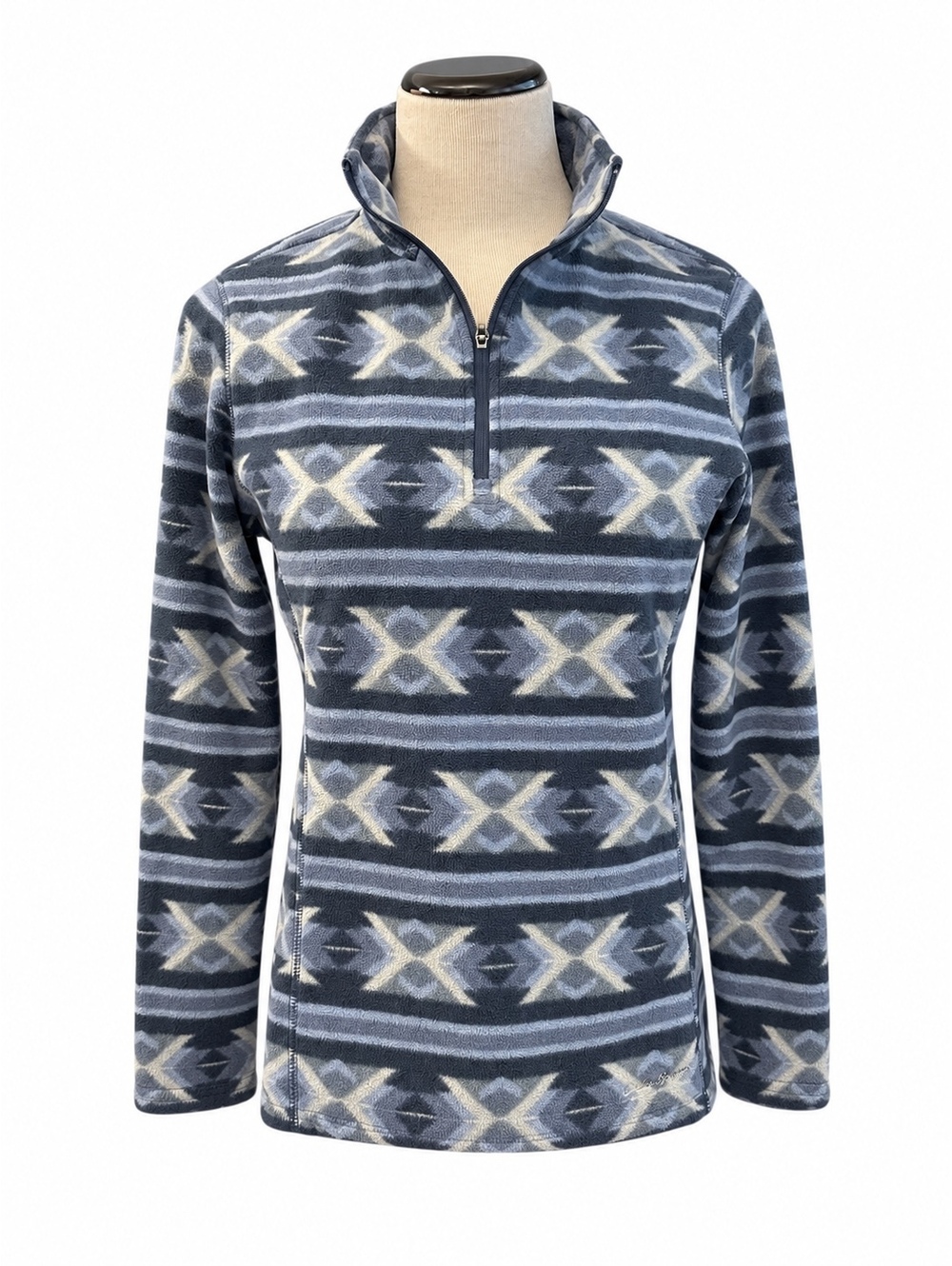 Eddie Bauer Blue and Gray Aztec Geometric Print Fleece Sz M